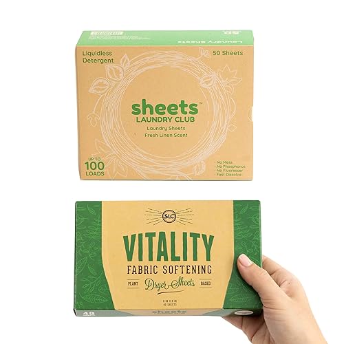 Sheets Laundry Club Bundle - 50 Pack (up to 100 loads) Fresh Linen Detergent Sheets & 40 Pack Vitality Dryer Sheets - New Liquidless Technology