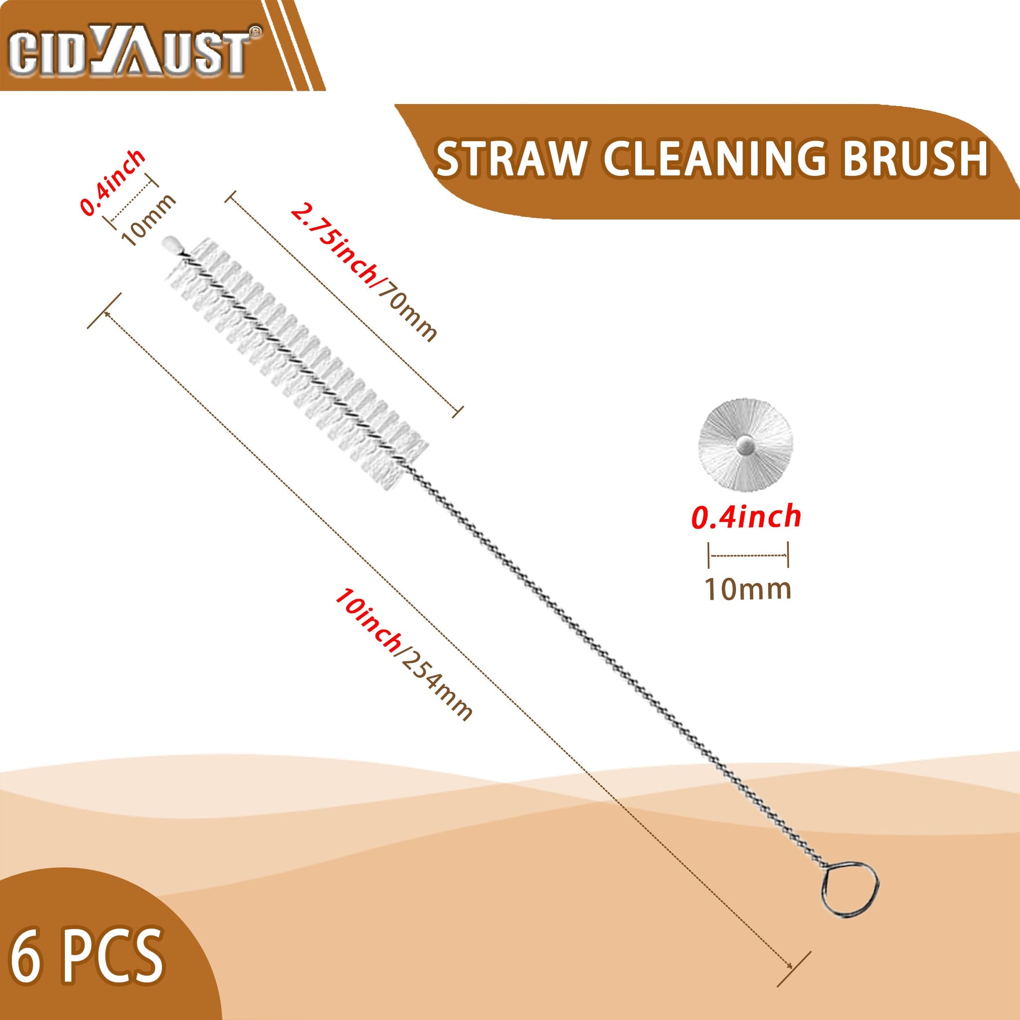 CIDYAUST Straw Cleaner Brush Extend 10-Inch, Straw Brush with PA6 Nylon Bristles and Flexible Wire for Baby Bottles, Sippy Cups, Reusable Straws