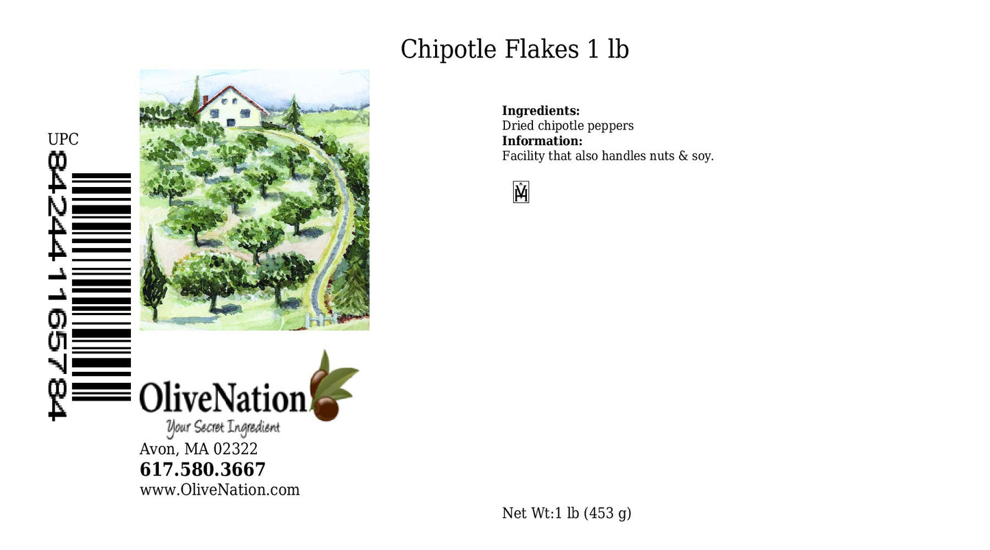OliveNation Chipotle Flakes, Dried Ripe Jalapeno Peppers, Smoky Authentic South American Medium Heat, Non-GMO, Gluten Free, Kosher, Vegan - 1 pound