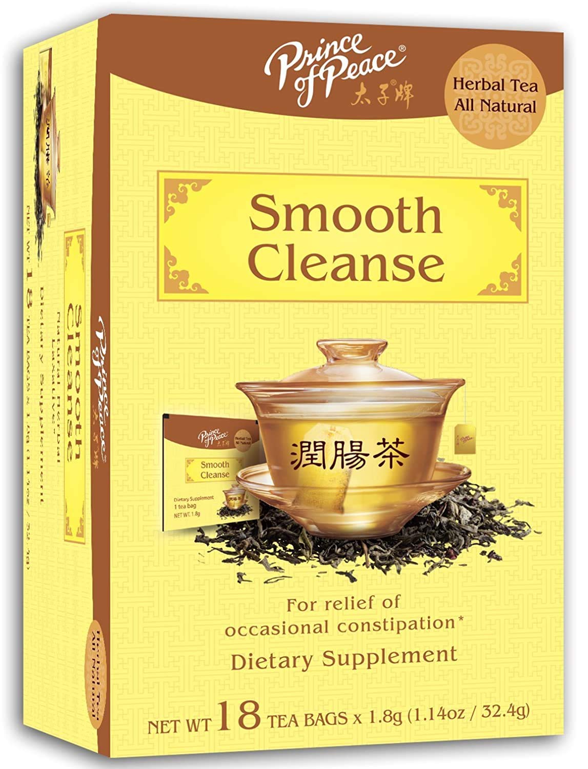 Prince of Peace Smooth Cleanse Tea, 18 Tea Bags Constipation Relief Prince of Peace Traditional Medicinal Tea Bloating Relief Constipation Tea (1