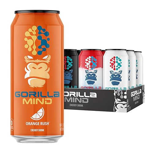 Gorilla Mind Energy Drink | Unmatched Energy · Amplified Focus | N-Acetyl-L-Tyrosine, Alpha-GPC, 200mg Caffeine, Uridine, Saffron | 0 Sugar Or