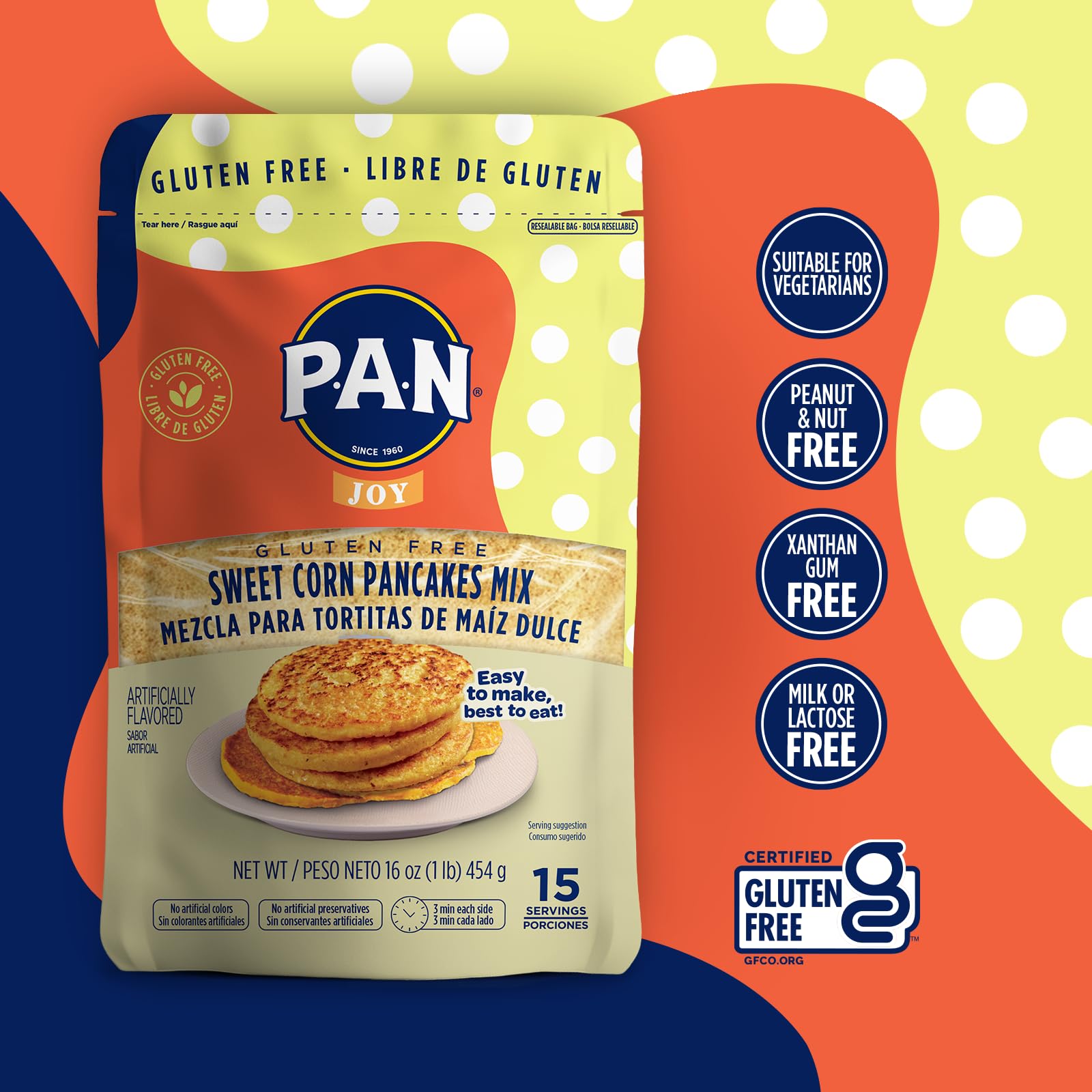 P.A.N Sweet Corn Pancakes Mix - Gluten Free Easy to Prepare 1 lb (Pack of 1)
