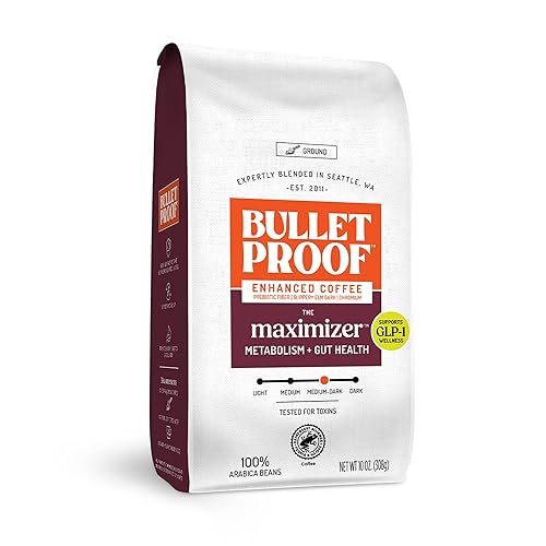 Bulletproof Maximizer Ground Coffee with Prebiotics, Metabolism and Gut Health Support, Clean Coffee Tested for Toxins, Medium-Dark Roast, 10 oz
