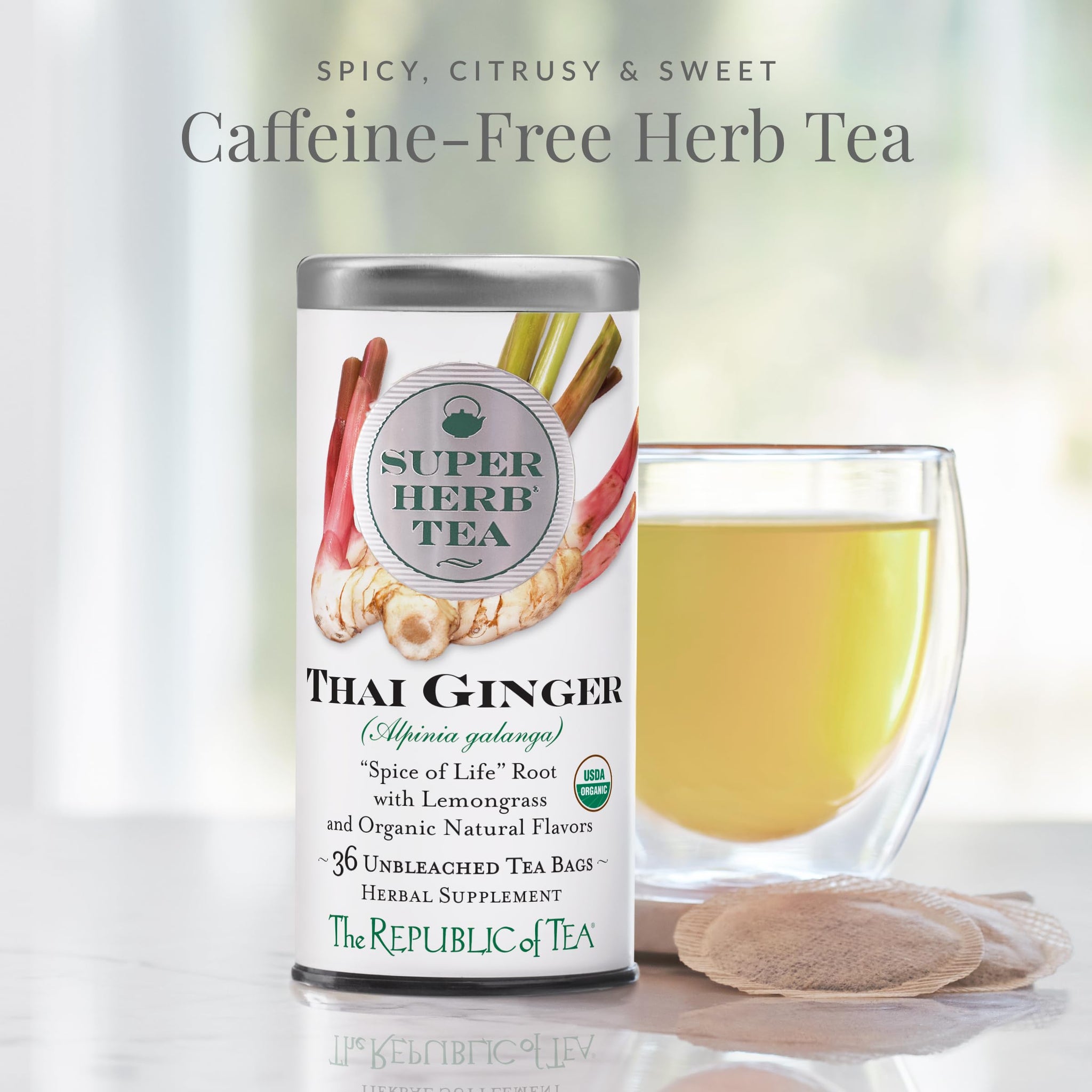 The Republic of Tea - Organic Thai Ginger SuperHerb Tea Tin, 36 Herbal Tea Bags, Naturally Caffeine-Free
