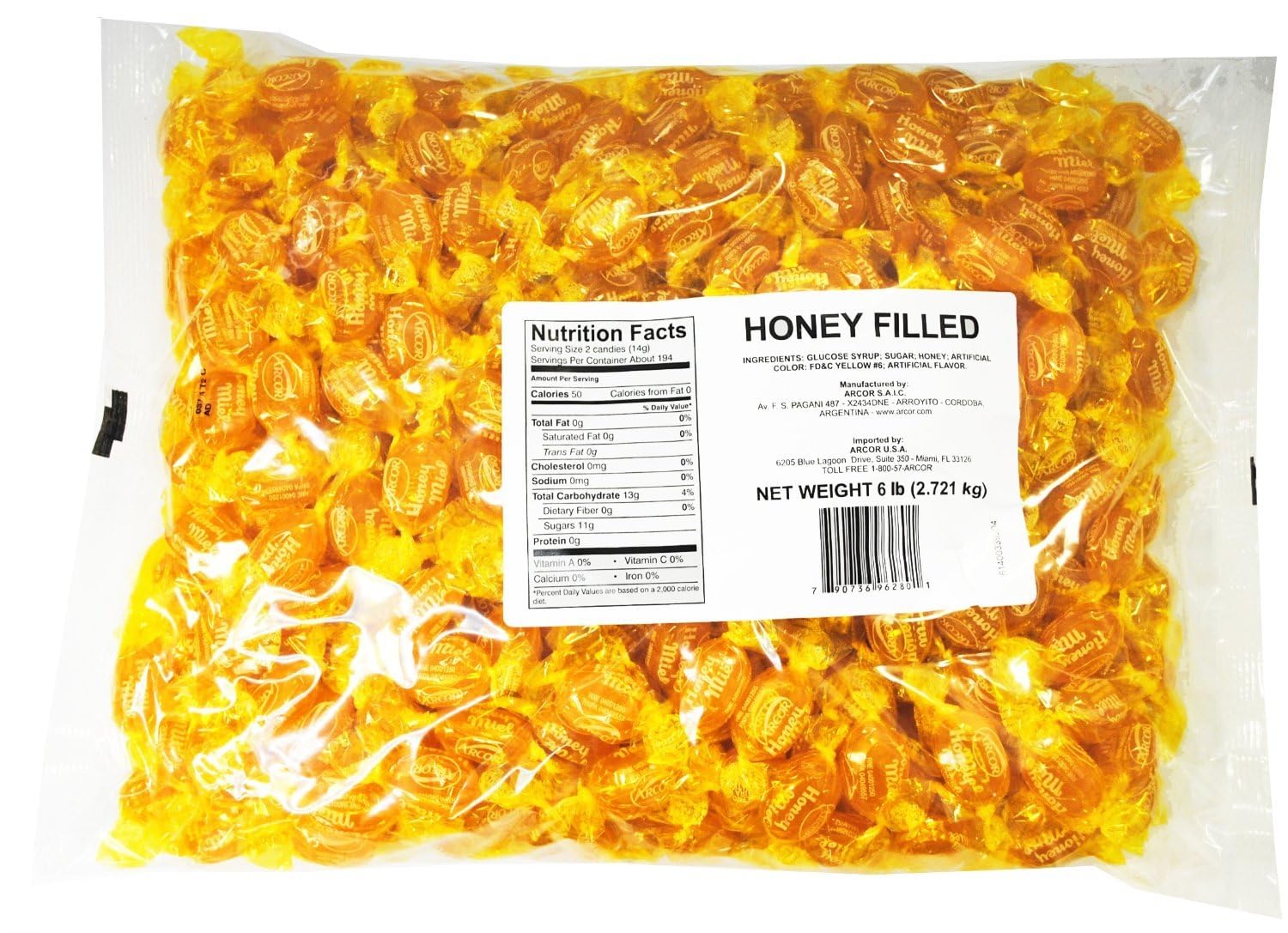 6 LB Arcor Honey Filled Hard Candy by Nuts To You | Filled with Real Honey | Bulk Candy Assortment Individually Wrapped (6 Pound)