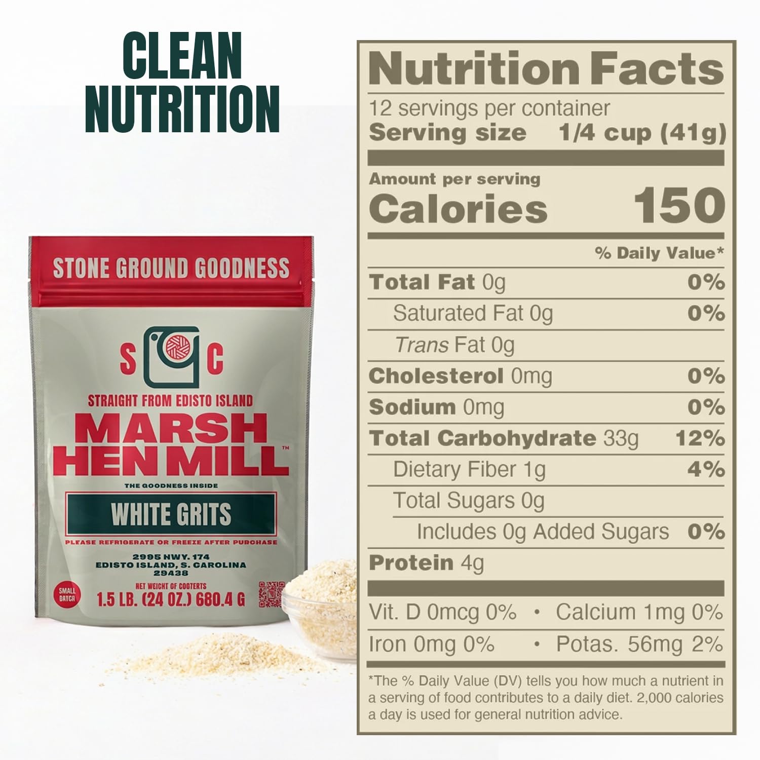 Marsh Hen Mill White Grits | Stone Ground White Corn | Gluten-Free, No Additives | Instant for Quick Meals | Family Farm Grown on Wadmalaw Island |
