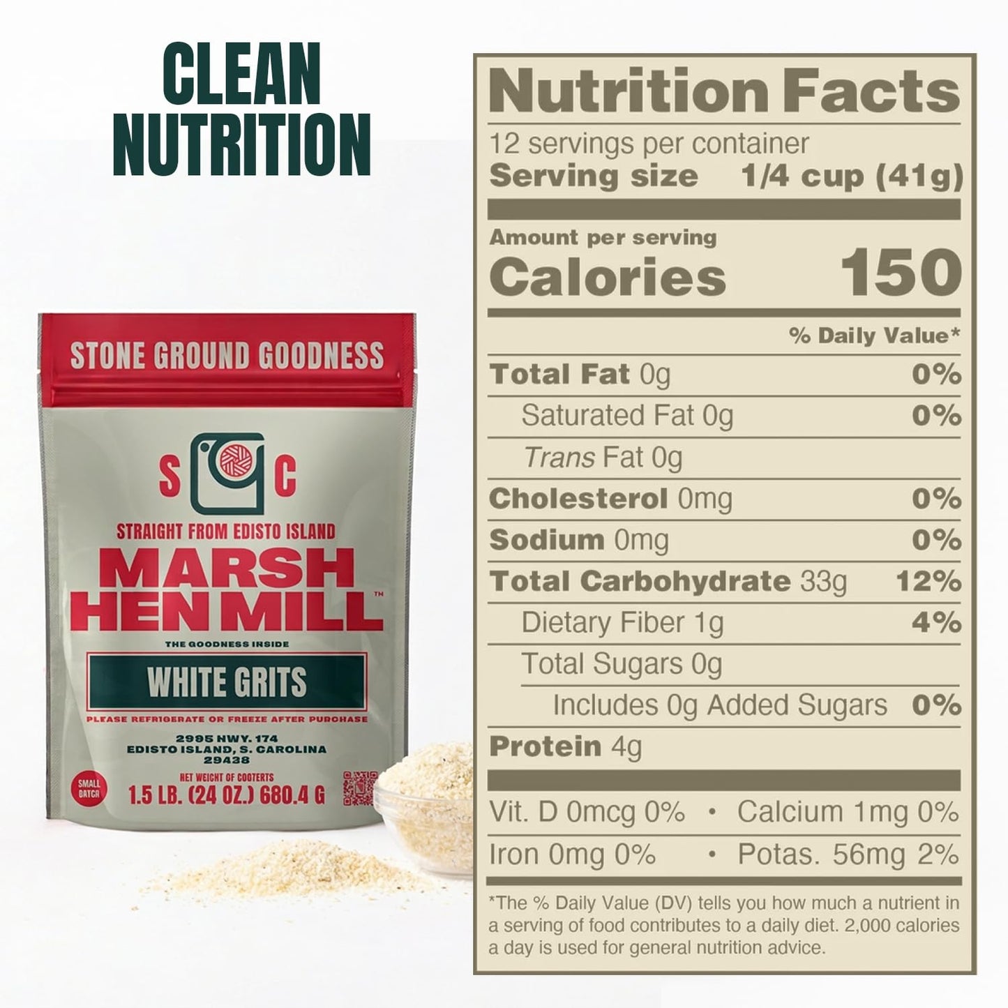 Marsh Hen Mill White Grits | Stone Ground White Corn | Gluten-Free, No Additives | Instant for Quick Meals | Family Farm Grown on Wadmalaw Island |