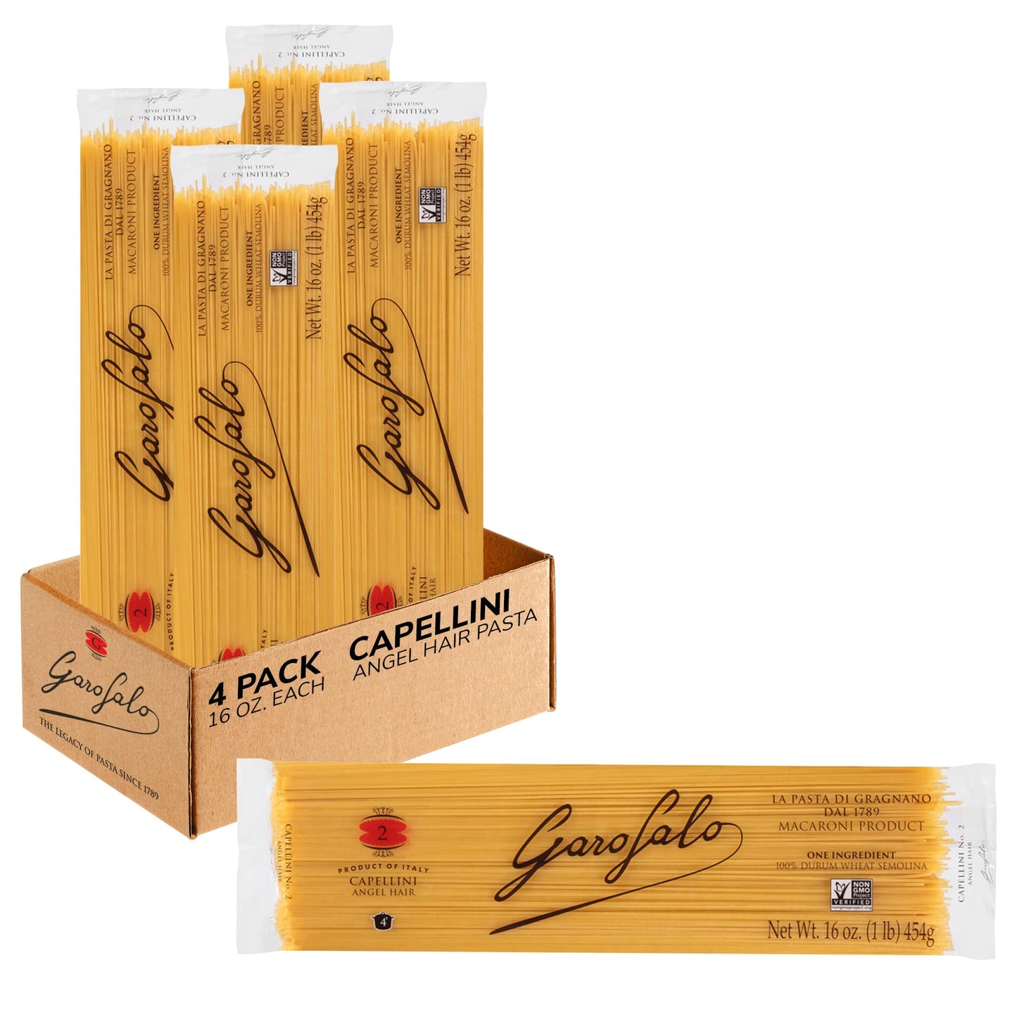 Garofalo - Premium Durum Wheat Semolina Capellini, Angel Hair Pasta, Italian Made, Bronze-Drawn, Al-Dente, One-Ingredient Pasta (4 pack)