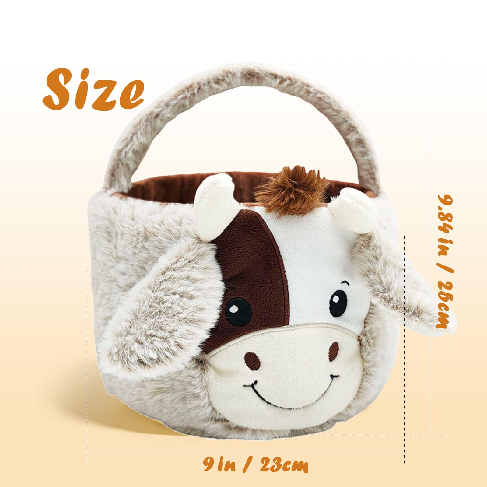Easter Basket, Cute Cow Plush Baskets, Easter Egg Hunt Buckets, Easter Decorations Indoor Outdoor, Cute Easter Gifts for Kids, Adults, Teens