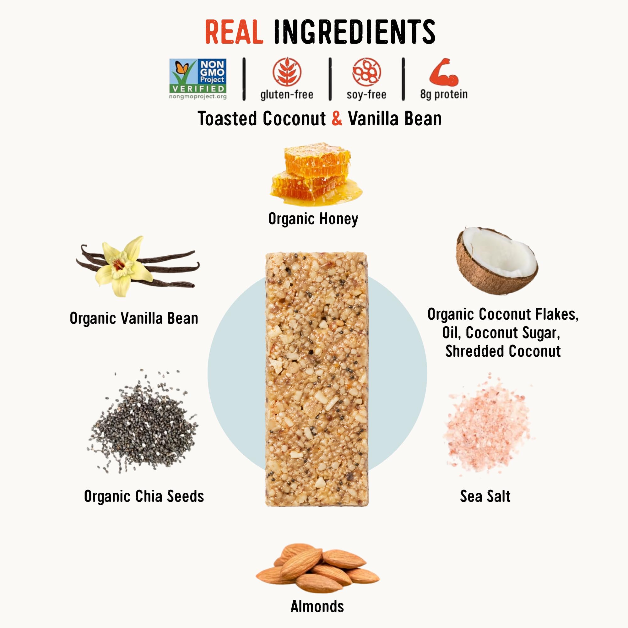 Taos Bakes - Toasted Coconut + Vanilla Bean - Snack Bars - 6g Fiber & Gluten-Free Granola Bars - Healthy Snack for Adults - Filled with Almonds