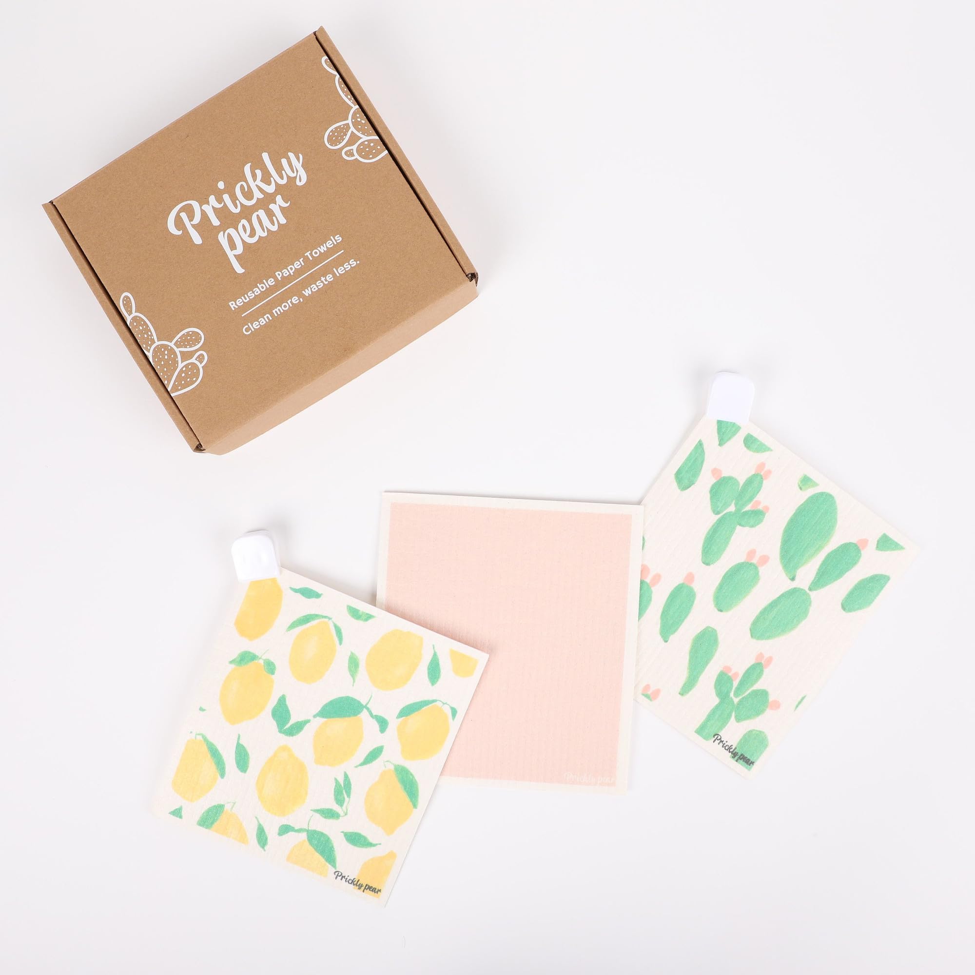 Prickly Pear Reusable Paper Towels Washable - 3 Pack Wash Cloths Kitchen with Hanging Clips | Thick and Super Absorbent Kitchen Cloths for Cleaning