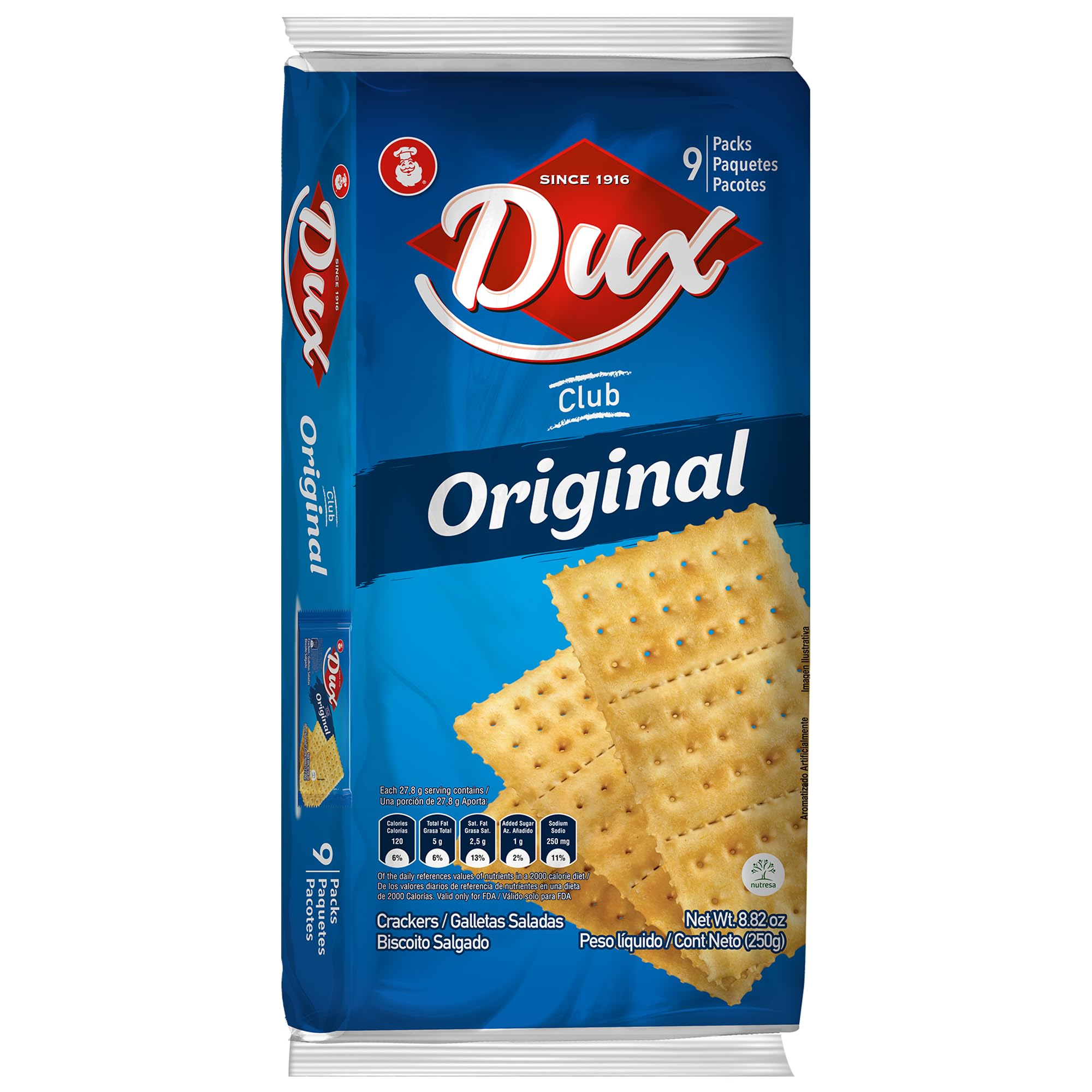 Dux, Original Crackers, Salty & Crunchy, Enjoy Anytime, 8.82 Ounce, 1 Box contains 4 Bags, each with 9 Individual Packs and every pack includes 3