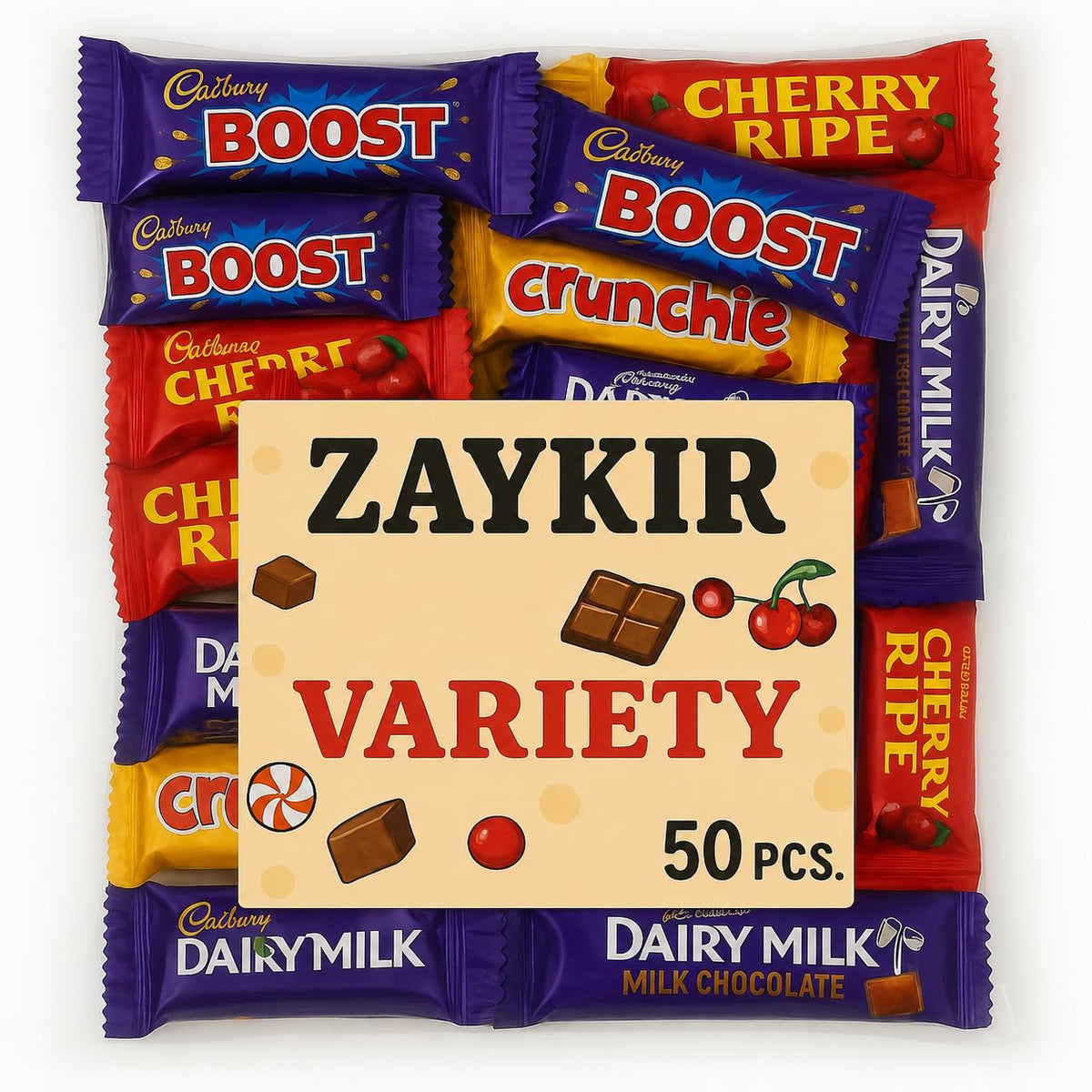 Cadbary Chocolate Bars Bulky Bag Candy for Parties & Gifts (Variety Mix - 50Pc)