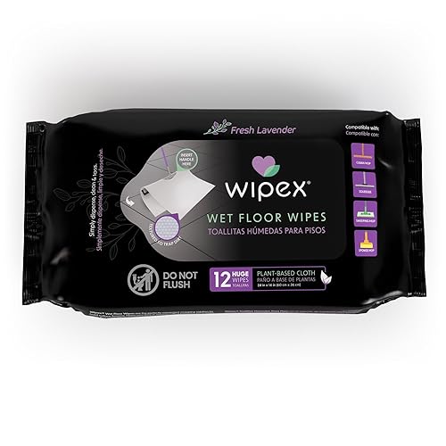 Wipex XL Wet Floor Wipes for Squeegee Stick, Cuban Mop or Sweeping Mop, Plant Based Multi Surface Cleaning Wipes, Lavender Scent, Huge Disposable