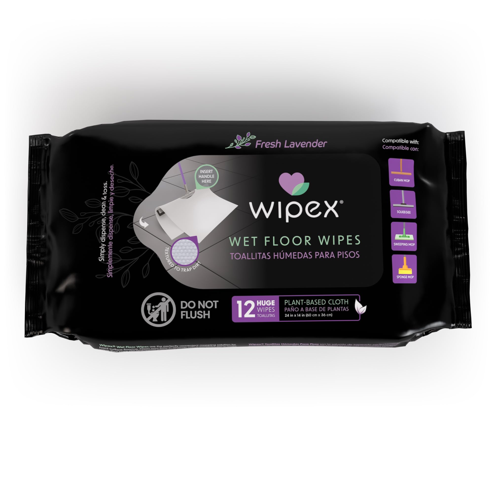 Wipex XL Wet Floor Wipes for Squeegee Stick, Cuban Mop or Sweeping Mop, Plant Based Multi Surface Cleaning Wipes, Lavender Scent, Huge Disposable