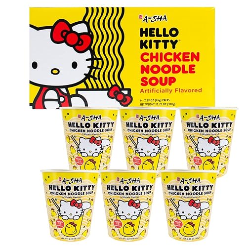 Hello Kitty Vegan Ramen Noodle Cup | 6 Pack Chicken Flavor | Premium Microwaveable Ramen Soup Mix, Asian Snacks