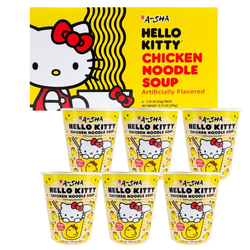 Hello Kitty Vegan Ramen Noodle Cup | 6 Pack Chicken Flavor | Premium Microwaveable Ramen Soup Mix, Asian Snacks