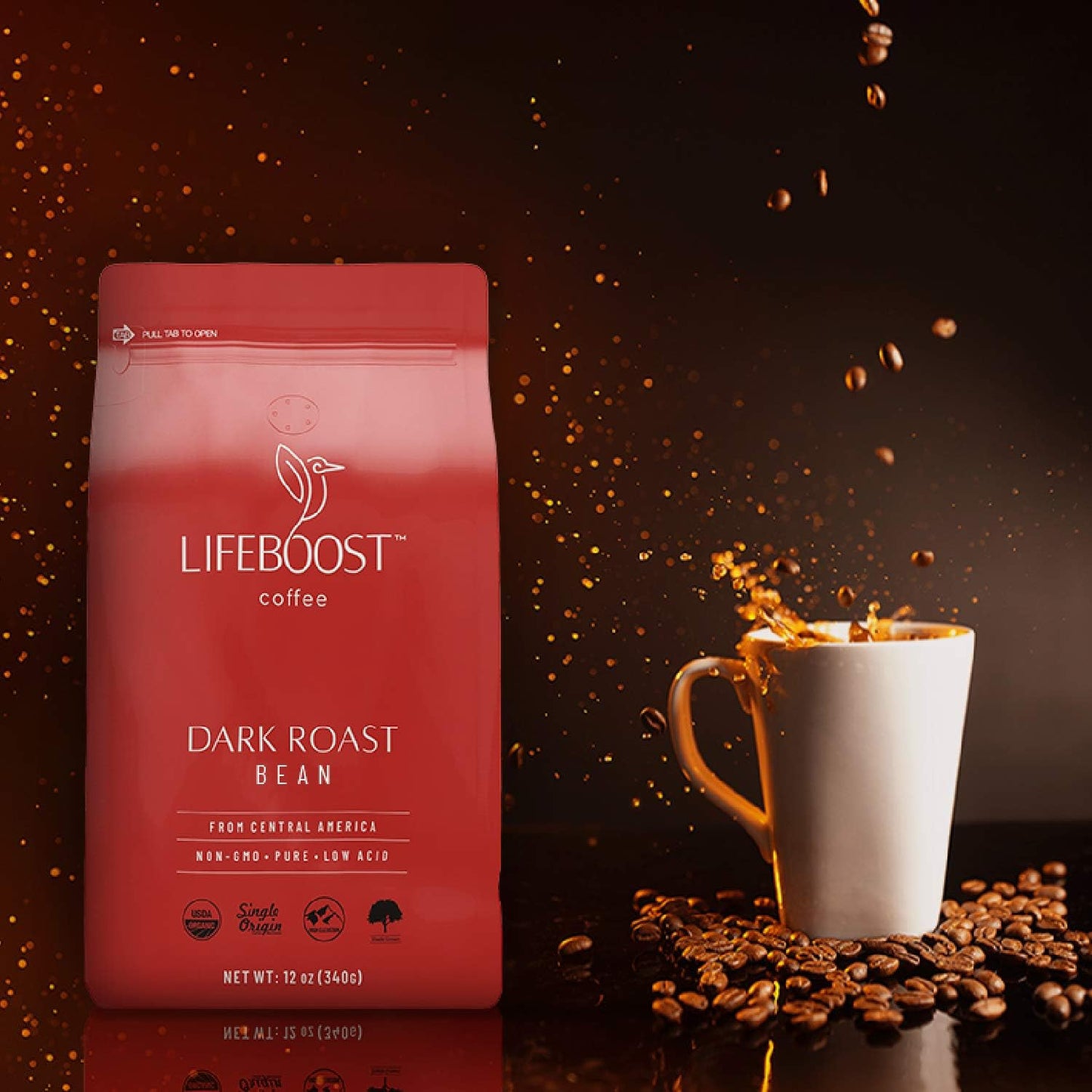 Lifeboost Dark Organic Coffee Beans - Single Origin Non-GMO Dark Roast Low Acid Coffee Beans - Third Party Tested For Mycotoxins & Pesticides - Whole