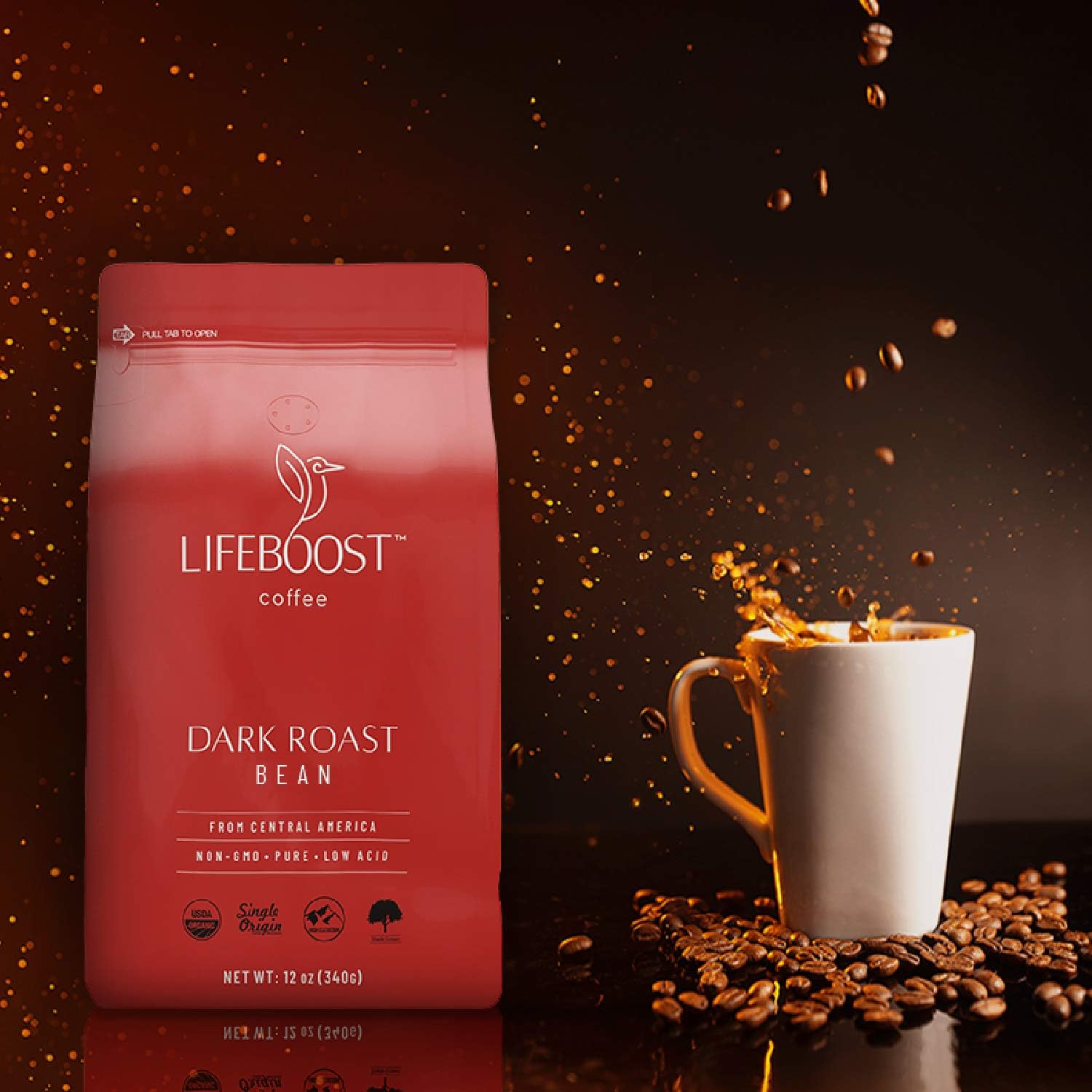 Lifeboost Dark Organic Coffee Beans - Single Origin Non-GMO Dark Roast Low Acid Coffee Beans - Third Party Tested For Mycotoxins & Pesticides - Whole