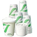 EcoQuality 12 oz Compostable Paper Cups with White Flat Lids - Biodegradable Disposable White Paper Coffee Cups PLA Lined - Eco-friendly Hot and Cold