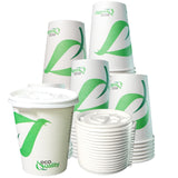 EcoQuality 12 oz Compostable Paper Cups with White Flat Lids - Biodegradable Disposable White Paper Coffee Cups PLA Lined - Eco-friendly Hot and Cold