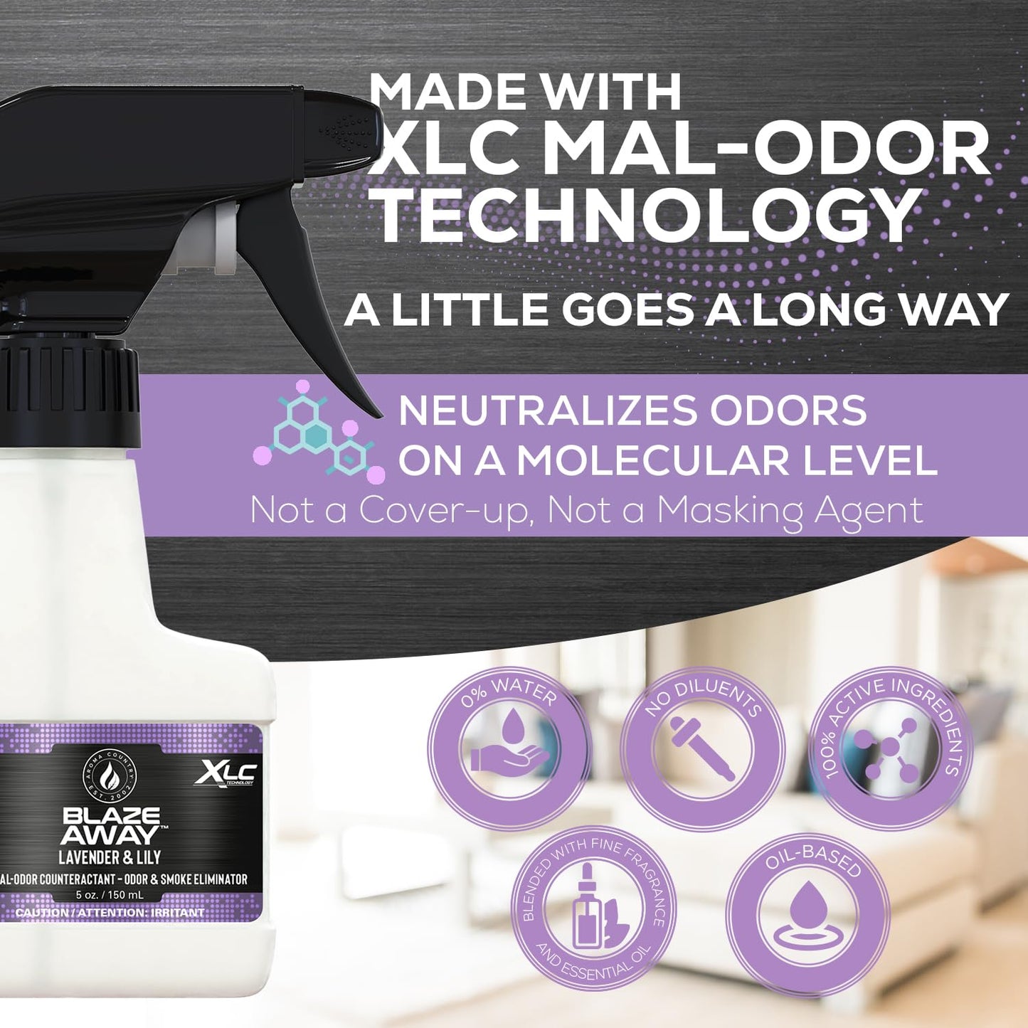 Blaze Away Commercial Air Freshener & Odor Eliminator for Strong Odor - Industrial-Grade Room Spray & Room Deodorizer for Home, Car, Smoke & Pet Odors