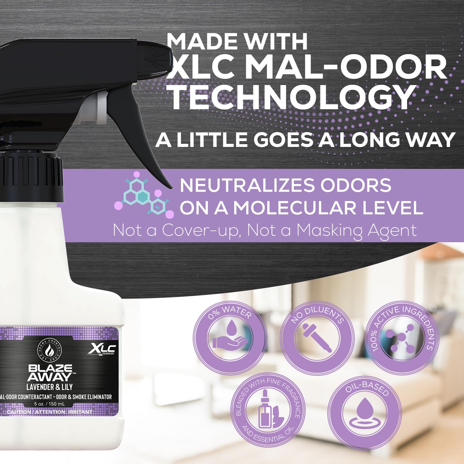 Blaze Away Commercial Air Freshener & Odor Eliminator for Strong Odor - Industrial-Grade Room Spray & Room Deodorizer for Home, Car, Smoke & Pet Odors