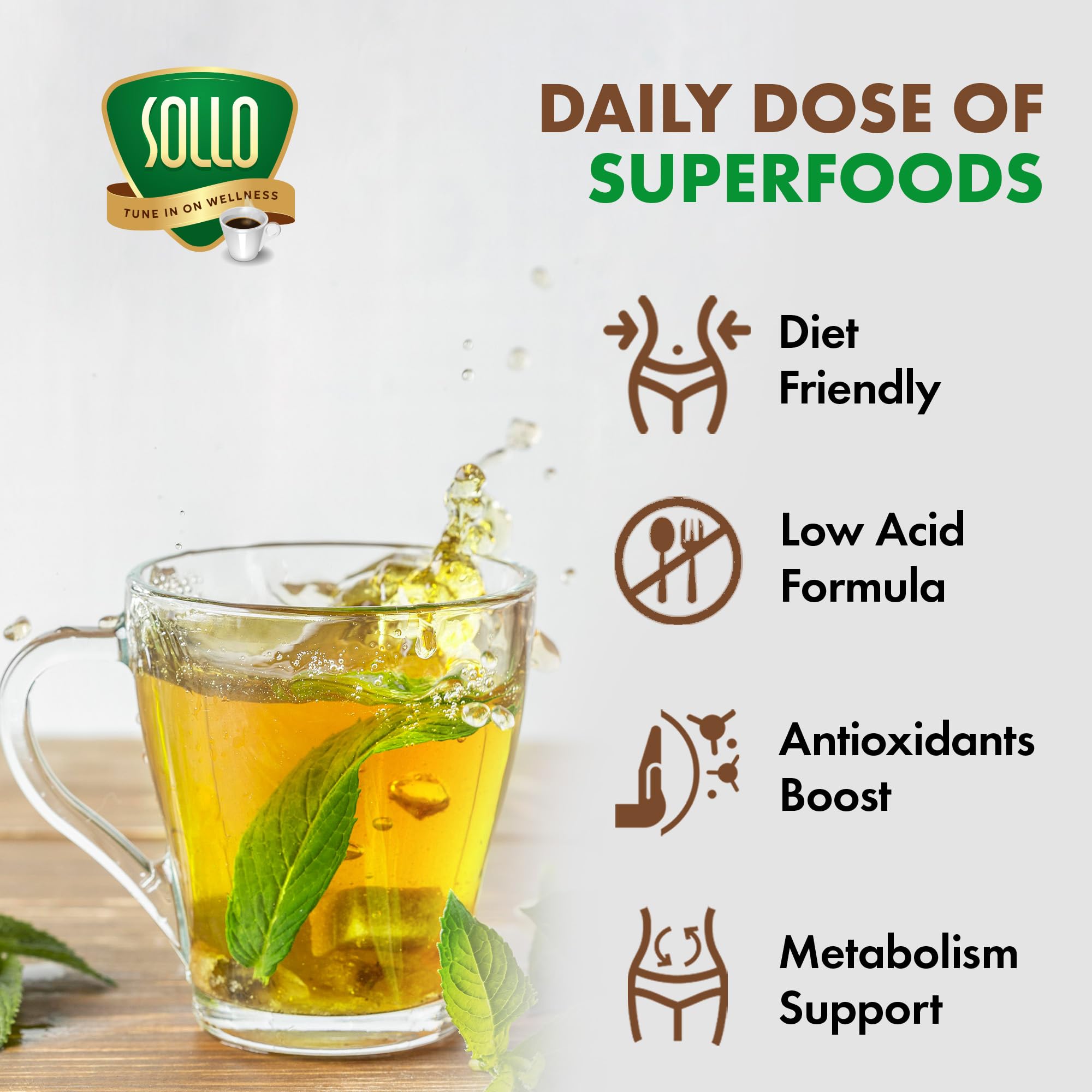 SOLLO Slim Tea K-Cup, Diet Support, Weight Loss with Garcinia & Green Coffee Extract, Single Serve Pods, Compatible With 2.0 K-Cup Keurig Brewers, 24
