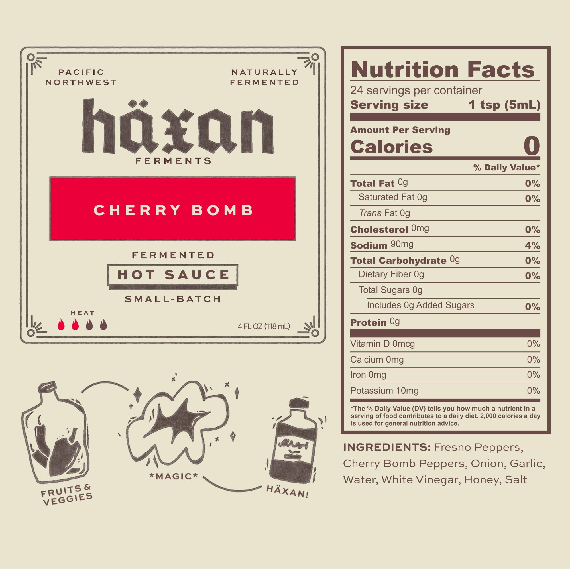 Haxan Ferments Cherry Bomb Hot Sauce (4 oz, 2 Count) - Medium Heat (Level 3/5) - Lacto-Fermented for Umami & Brightness - Perfect for Wings, Mac