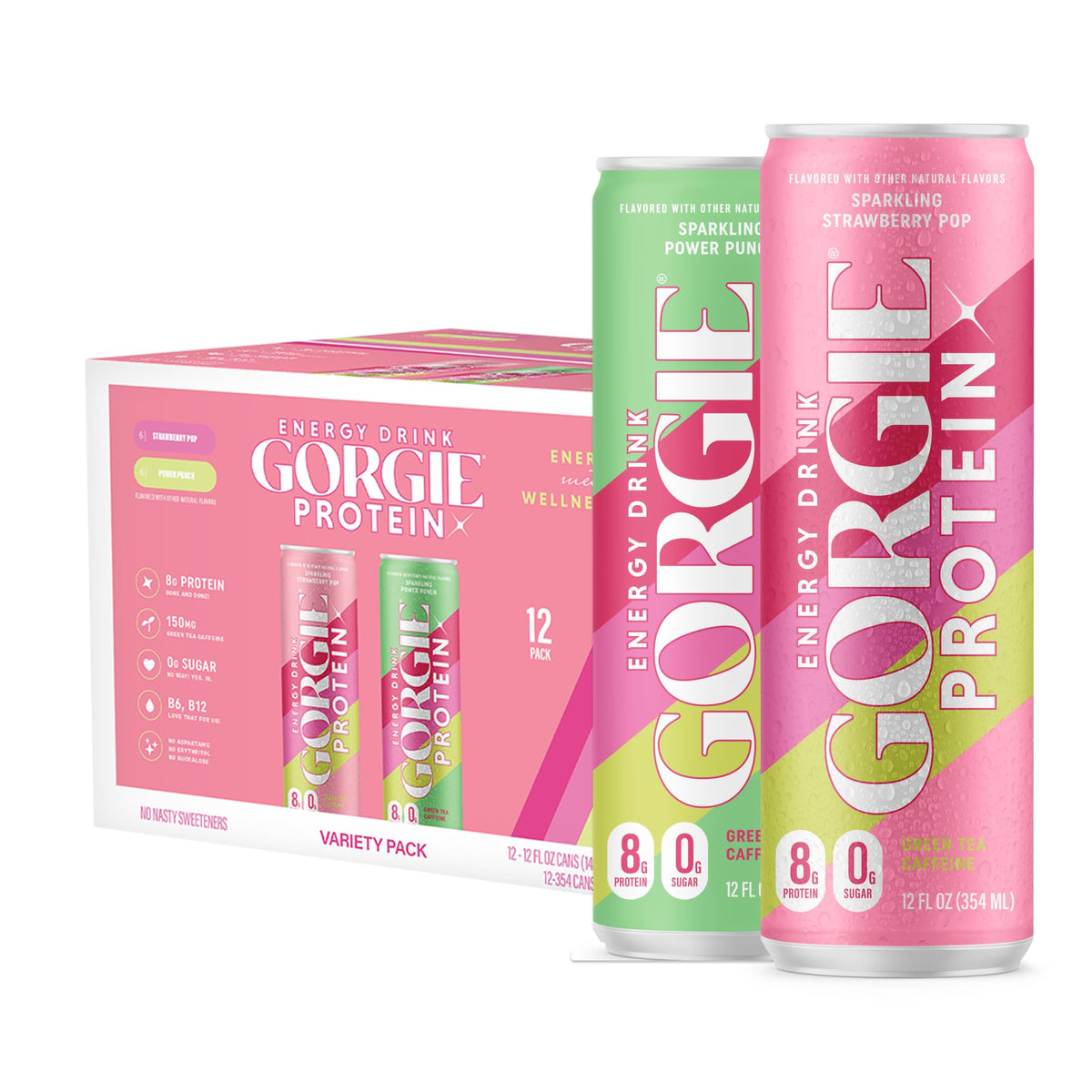 GORGIE Energy + Protein Variety Pack Strawberry Pop & Power Punch (12 cans)