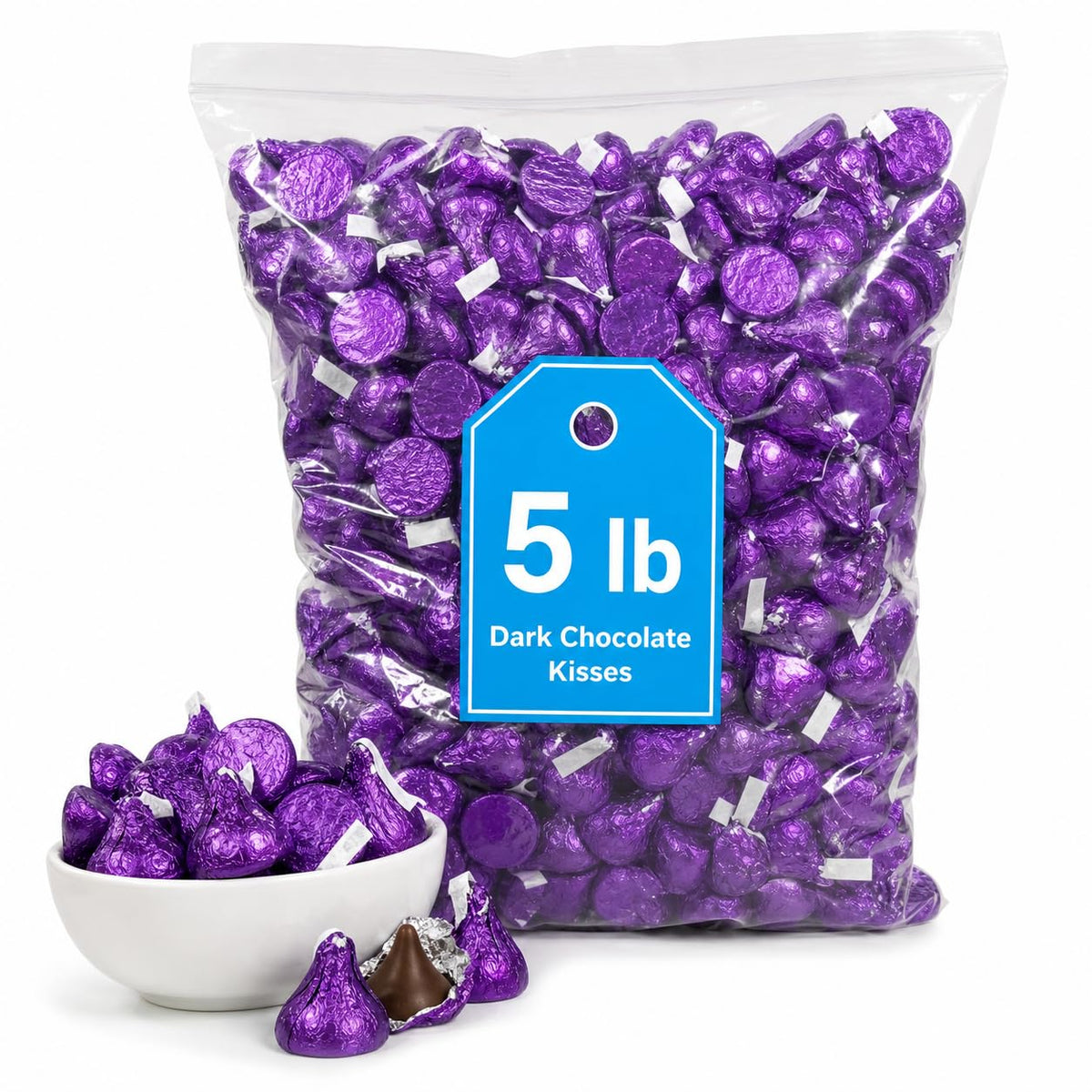 Bulk Dark Mildly Sweet Chocolate Kisses, 5 lb, Individually Wrapped
