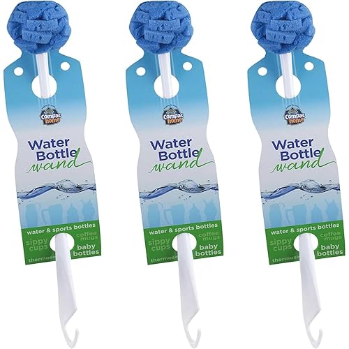 Compac Home Water Bottle Wand 12 inch Long Handle Sponge Petals Brush/Clean Thermos, Coffee Mugs, Sport Bottles, 3 Count