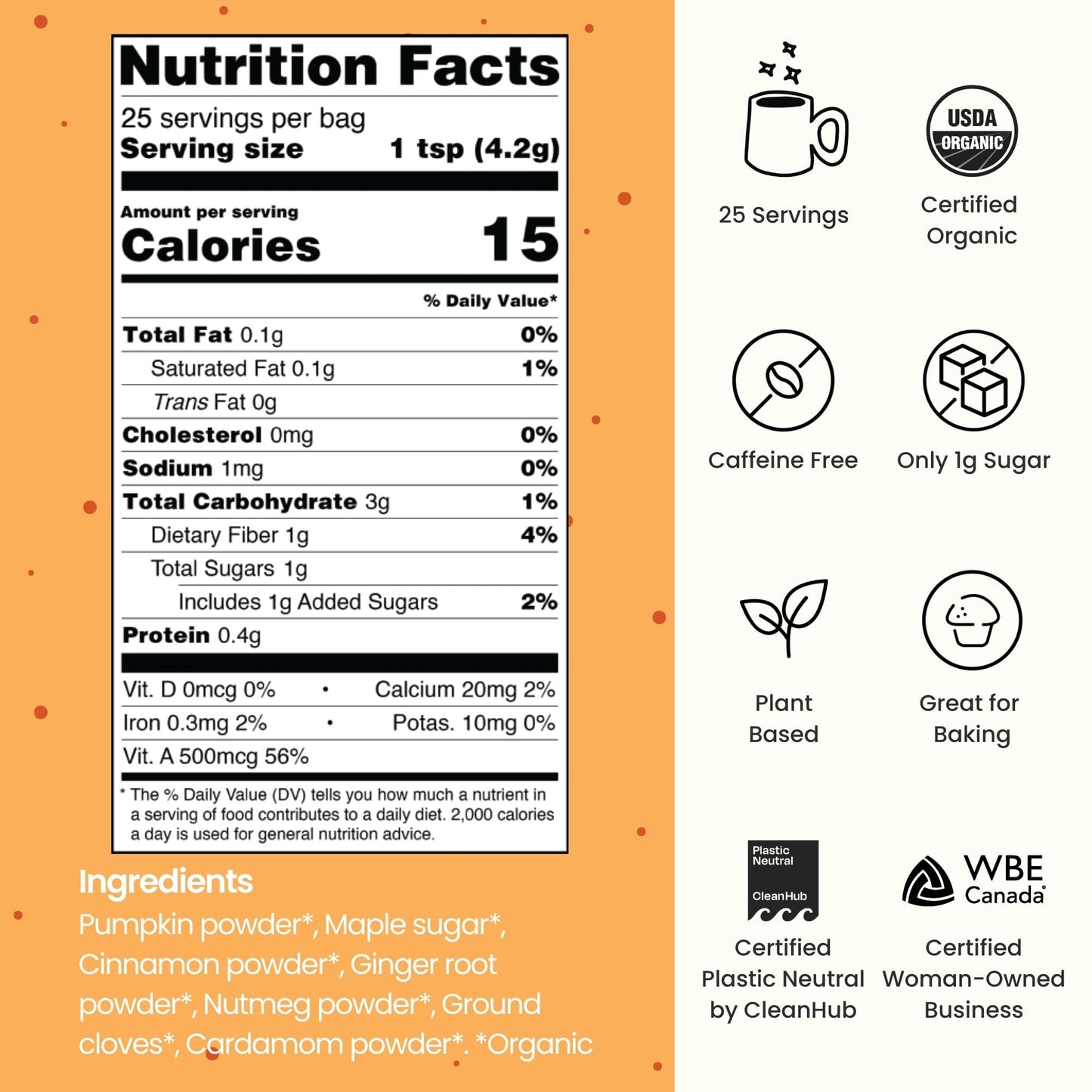 Blume Pumpkin Spice Latte - Superfoods Powdered Latte - Syrup free, Organic & Vegan Latte - 25 Servings (125g)