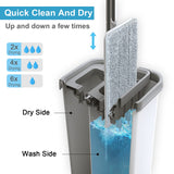 BOSHENG Mop and Bucket with Wringer Set, Hands Free Flat Floor Mop and Bucket, 3 Washable Microfiber Pads Included, Wet and Dry Use, Home Floor