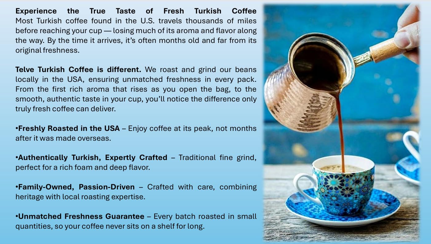 Telve Turkish Coffee, Premium Ground Arabica Beans, Fresh USA Roasted, (8.82 oz / 250 g)