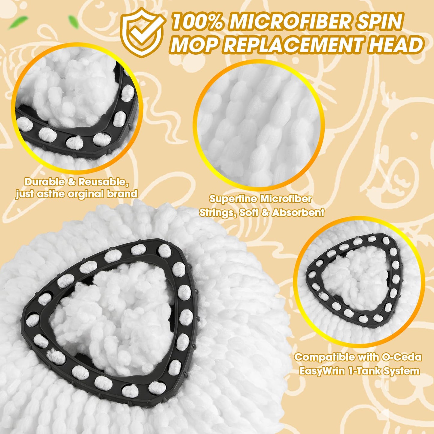 20 Pack Spin Mop Replacement Heads,100% Microfiber Mop Heads Replacements Compatible with OCeda Easywring 1-Tank System,Spinning Mop Replace Head