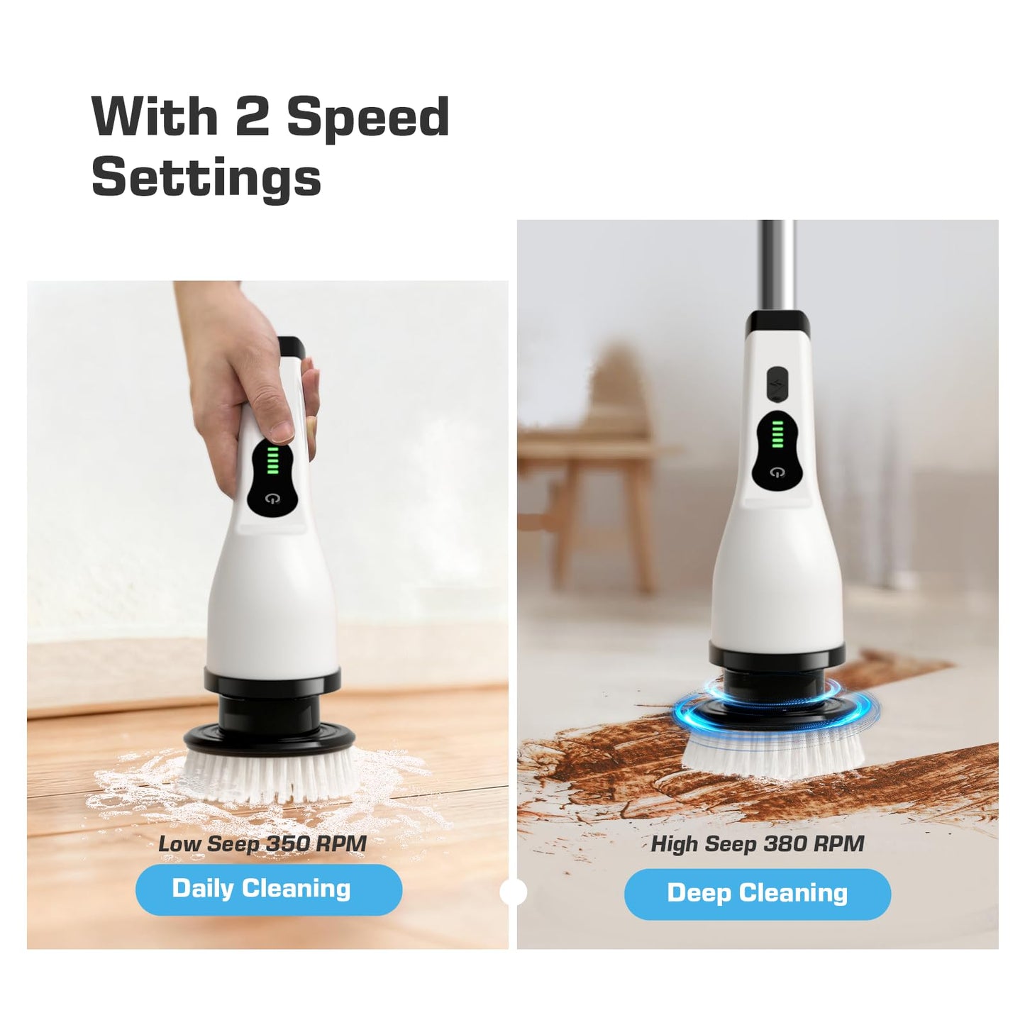 Kingwell Electric Spin Scrubber, Cordless Electric Scrubber for Cleaning with 9 Brush Heads, 2 Speeds,3 Adjustable Handle, 90Mins Work Time, Shower