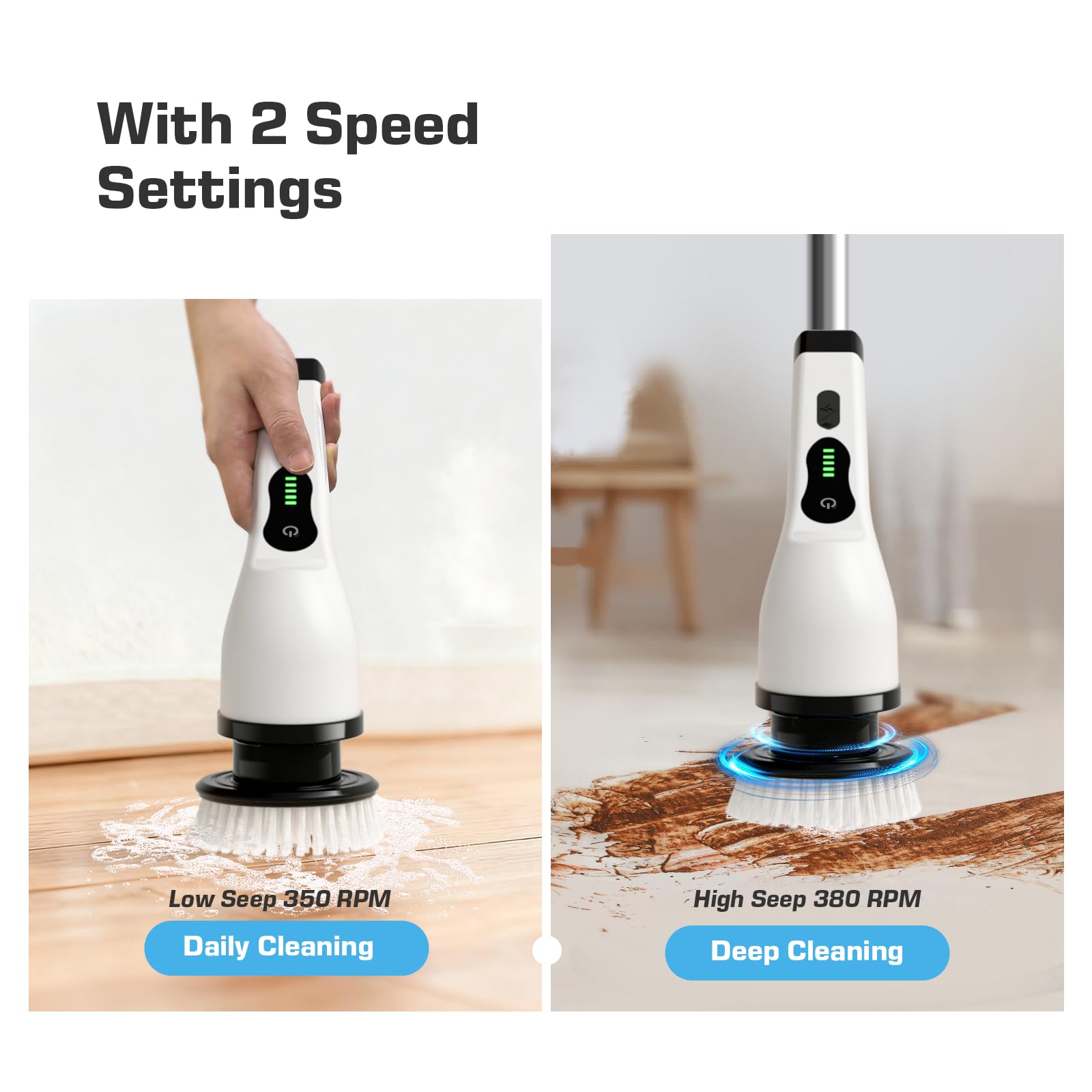 Kingwell Electric Spin Scrubber, Cordless Electric Scrubber for Cleaning with 9 Brush Heads, 2 Speeds,3 Adjustable Handle, 90Mins Work Time, Shower