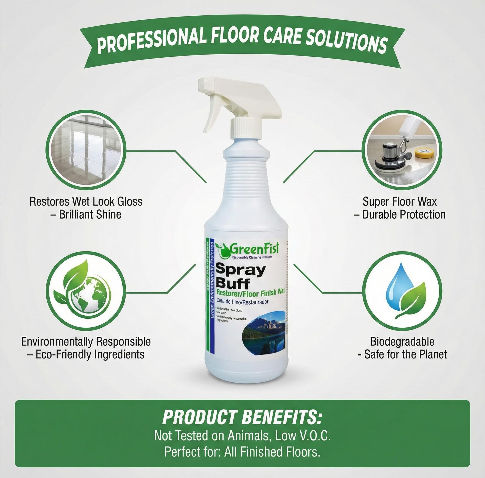 GreenFist Spray Buff Restorer Renewing Floor Finish Wax Polisher Buffer[ Removes Surface Marks, Conditioned, Dry and Spotless Floors ], 32 Fluid Ounce
