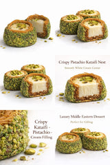 Omniya Crispy Pistachio Kataifi Nest with Cream Filling - Luxury Middle Eastern Dessert with Ashta or White Chocolate Cream Center - Gourmet Gift