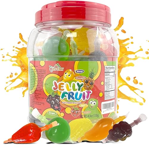 Apexy Jelly Fruit Candy - Assorted Fruit Flavors, Halloween Treat Juicy Chewy Gel Snacks, Kids & Adults Party Favors, Fun Treats for Goodie Bags