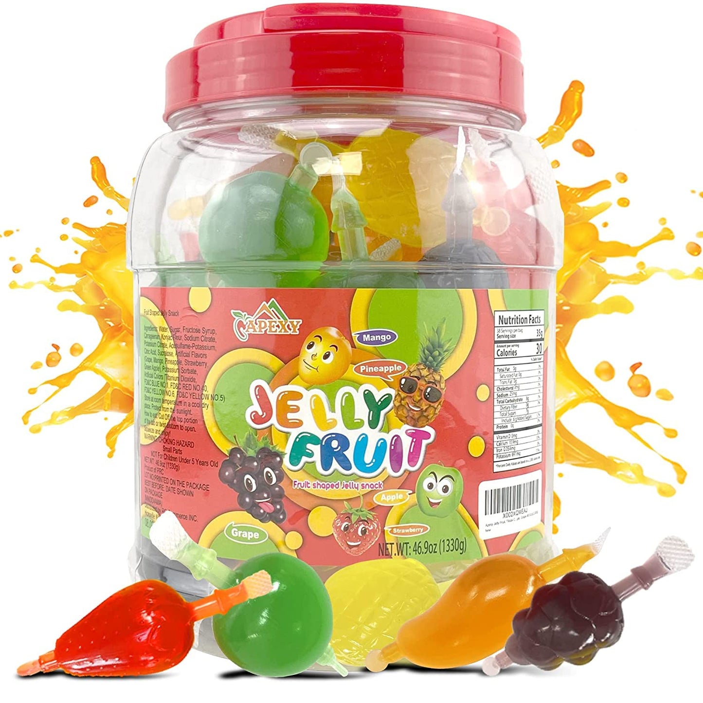 Apexy Jelly Fruit Candy - Assorted Fruit Flavors, Halloween Treat Juicy Chewy Gel Snacks, Kids & Adults Party Favors, Fun Treats for Goodie Bags