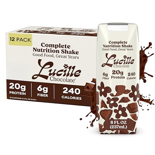Lucille Meal Replacement Shake - Chocolate, High Protein Drink for Adults & Seniors, 20g Protein & 6g Fiber, 240 Cal, Lactose Free and Gluten Free, 8