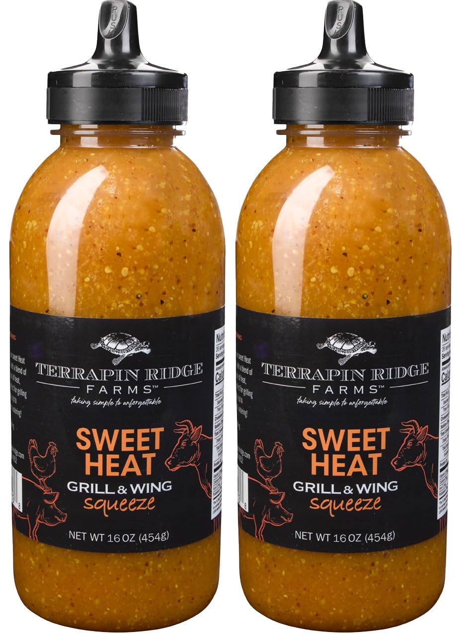 Terrapin Ridge Farms Sweet Heat Grill and Wing Squeeze - Tangy Mustard Citrus Sauce for BBQ, Pork, Poultry, and Wings - 16 Ounce Squeeze Bottle (Pack