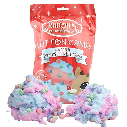 Rudolph The Red Nosed Reindeer Cotton Candy, Cherry and Blue Raspberry Flavored with Mini Marshmallows, Christmas Stocking Stuffers, 3 Ounces