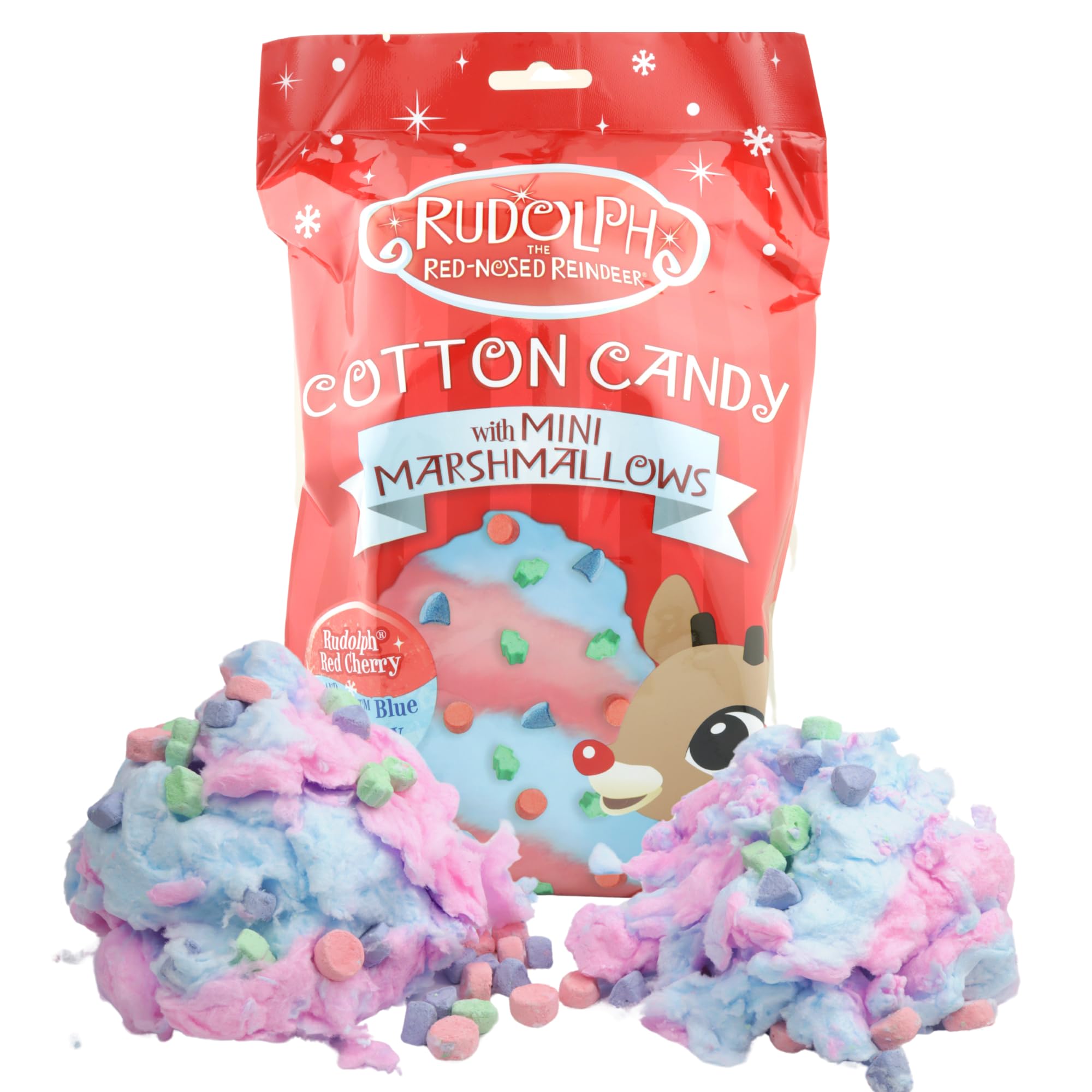 Rudolph The Red Nosed Reindeer Cotton Candy, Cherry and Blue Raspberry Flavored with Mini Marshmallows, Christmas Stocking Stuffers, 3 Ounces