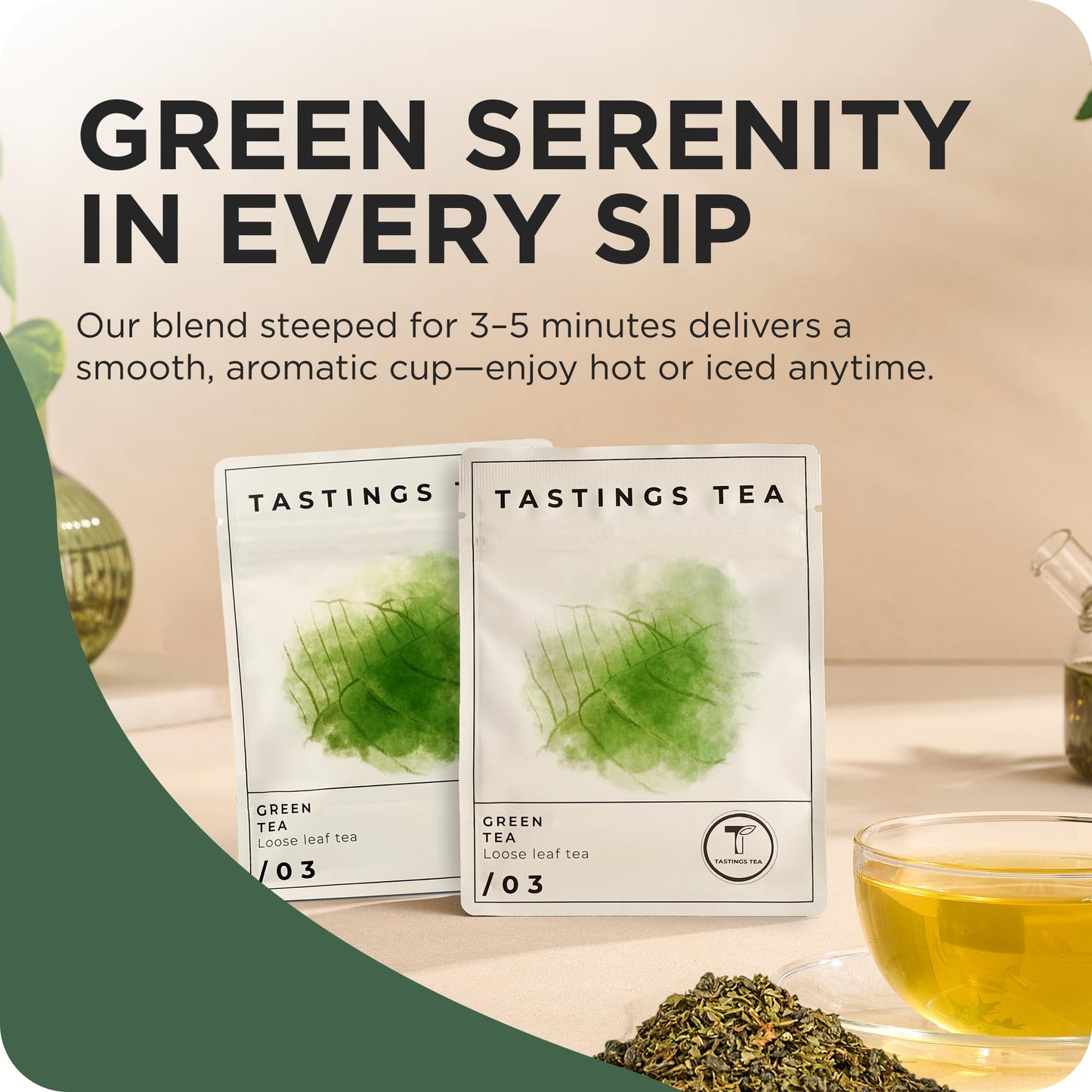 Tastings Tea Green Tea - 2.75 oz Loose Leaf | Enhanced Focus & Mental Clarity | Practice Mindfulness