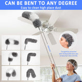 HLWDFLZ Microfiber Duster Kit 23pcs with 30 to 100 Inches Extension Pole and Extendable Window Squeegee, Washable and Bendable Feather Duster