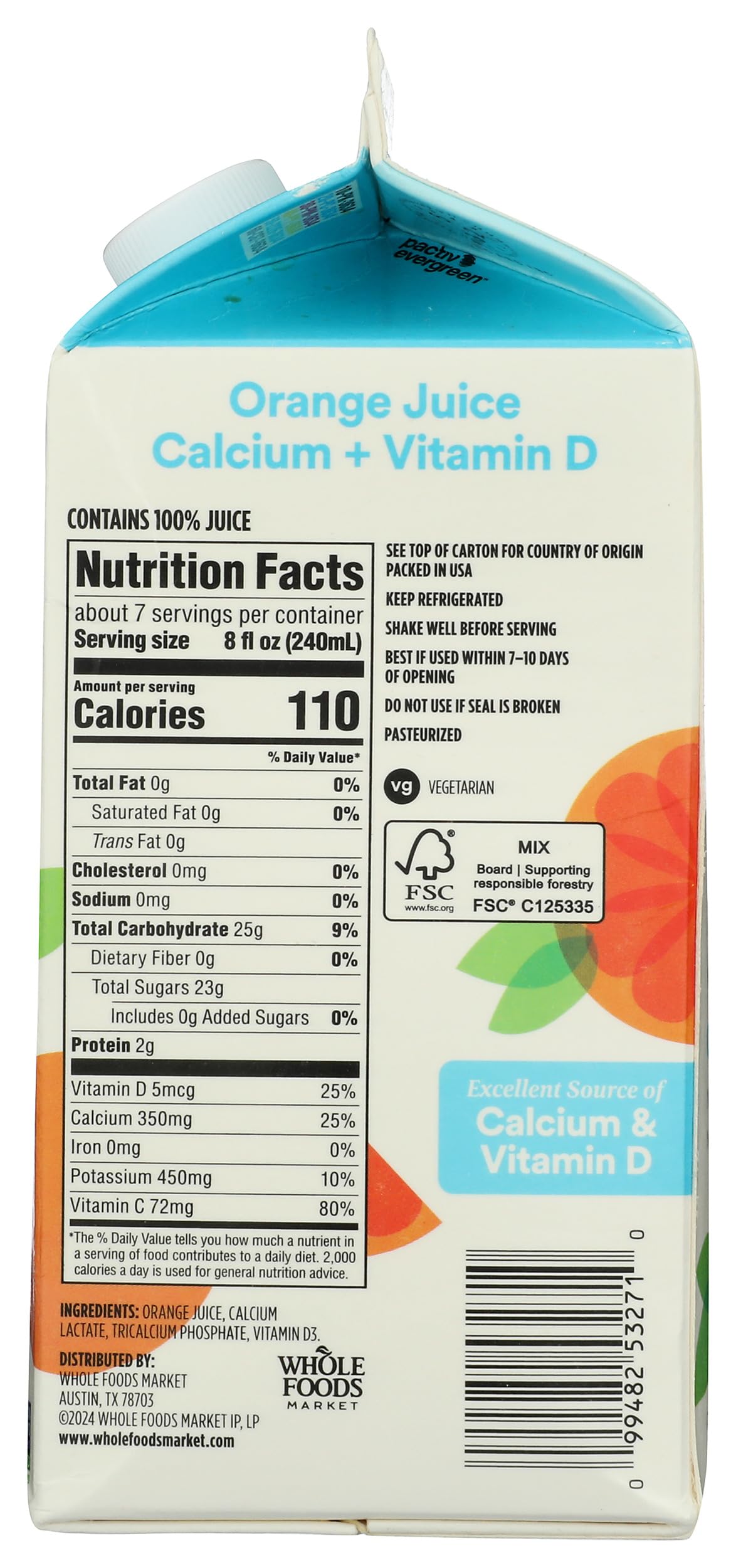 365 By Whole Foods Market, Orange Juice With Calcium And Vitamin D, 52 Fl Oz