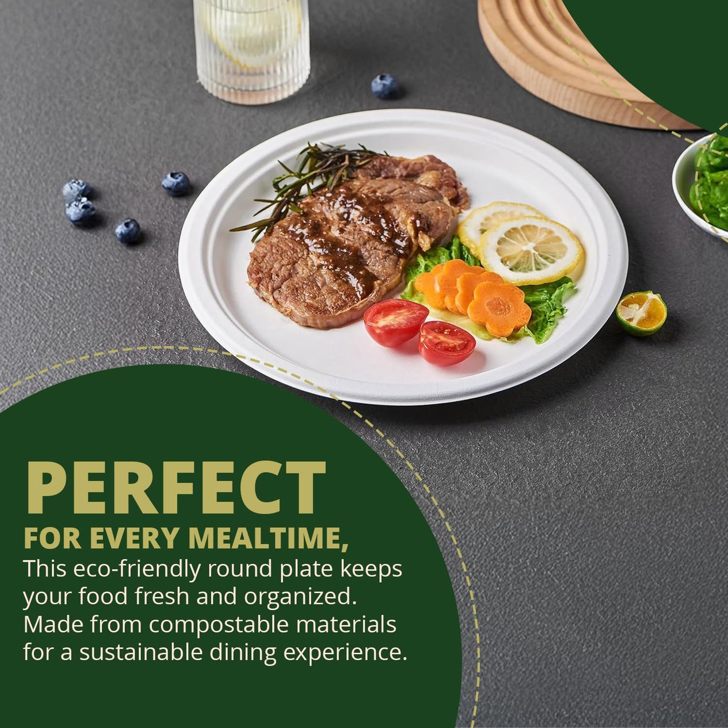 Naturawave Essentials 100% Compostable Paper Plates, Heavy Duty Disposable Plates [50-Pack] 10 Inch Plates - Eco-Friendly, Biodegradable Sugarcane